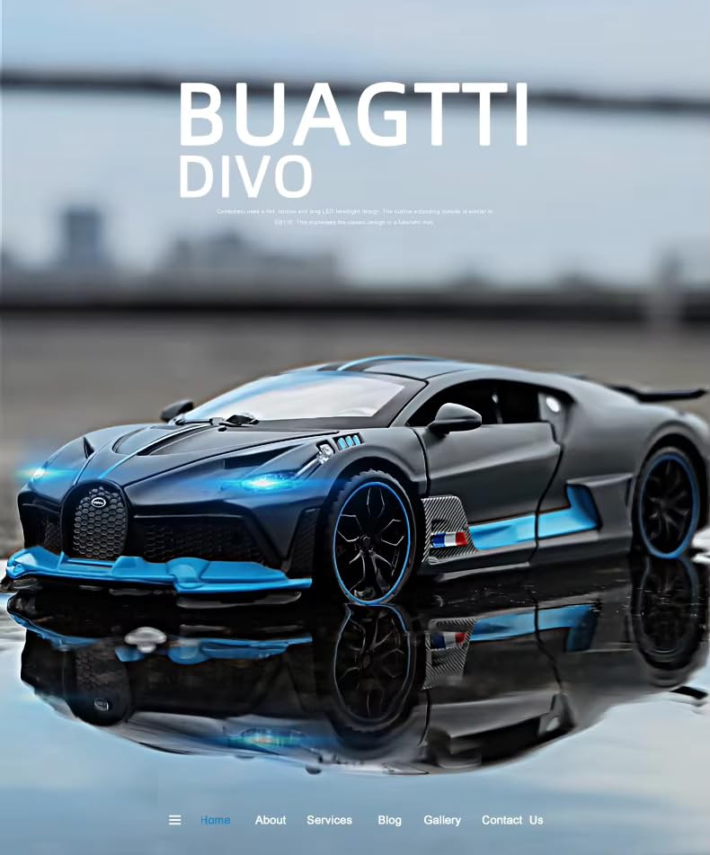 Image of Diecast Bugatti Divo Toy Car - 1:32 Scale Alloy Supercar with Lights & Sound, Pull-Back Action Die-Cast Vehicle for Kids, Boys, Car Lovers & Collectors (Multicolor)