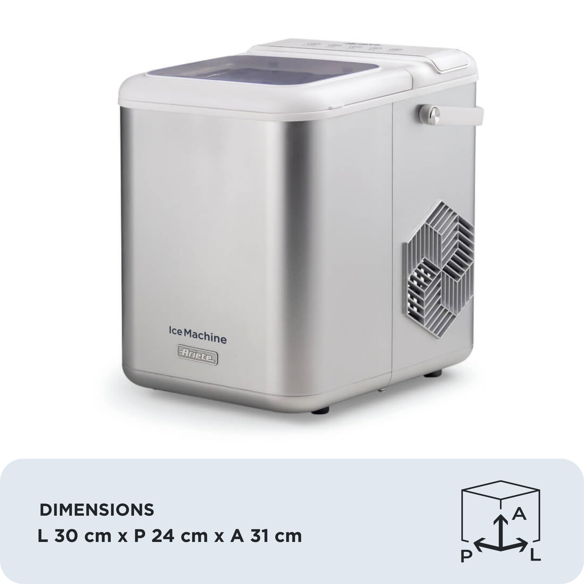Ariete 651 Ice Machine, Macchine per fare il ghiaccio, 9 cubetti di ghiaccio in 6 minuti, 1,4L, Cubetti grandi e piccoli, Funzione autopulizia