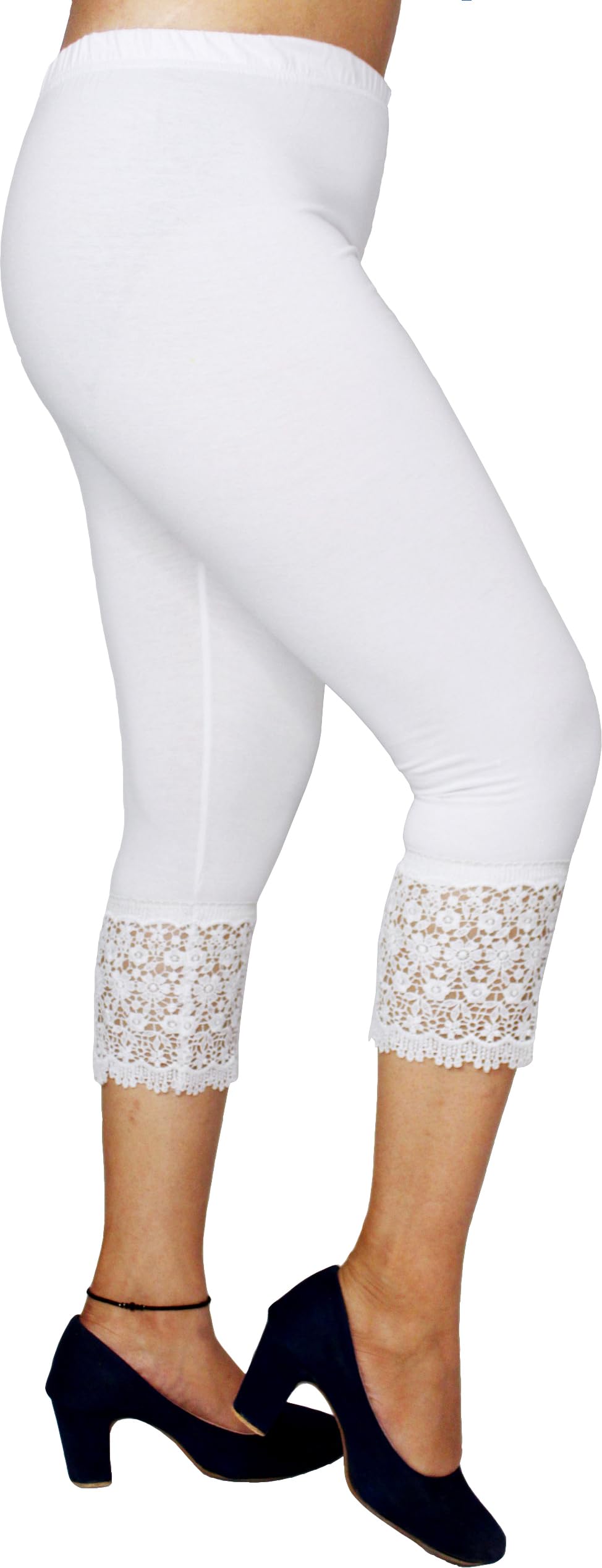 Women's Elegant Gpo Lace Capri Pants | Comfortable & Breathable Fabric | Perfect for Office, Casual | White | 32-image-11