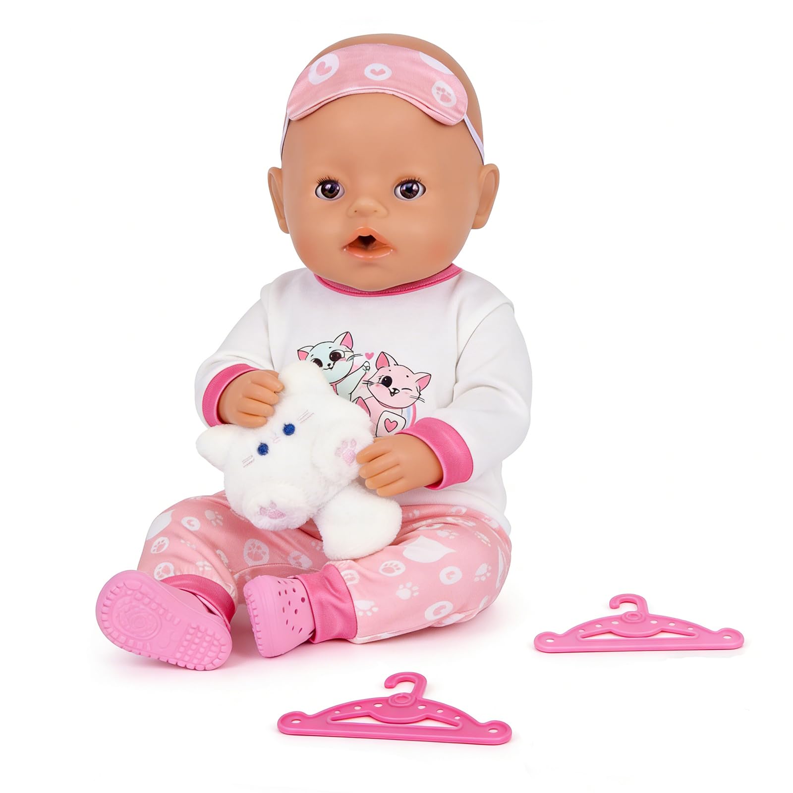 WanderGo Doll Clothes 35-43 cm, 7 Piece Dolls Clothes Eye Mask, Long-Sleeved Top, Long Pants, Pink Shoes, Cat Accessories