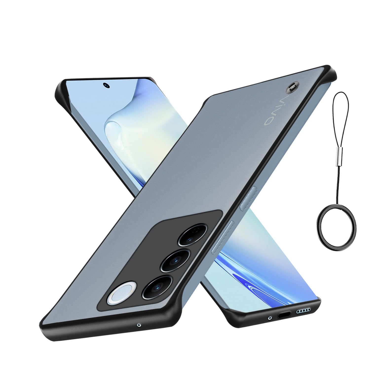 Amazon Basics Cover for Vivo V27 Pro 5G, Vivo V27 5G |Hybrid Frameless|Full Camera Protection|Raised Edges|Frosted Matte Translucent Bumper Case(Black)