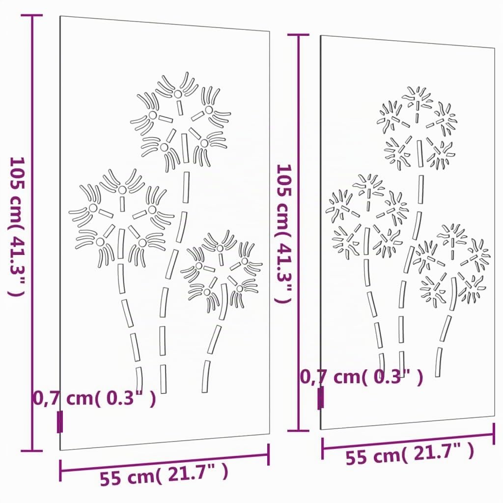 vidaXL Décorations murales de jardin 2pcs 105x55 cm design de fleur
