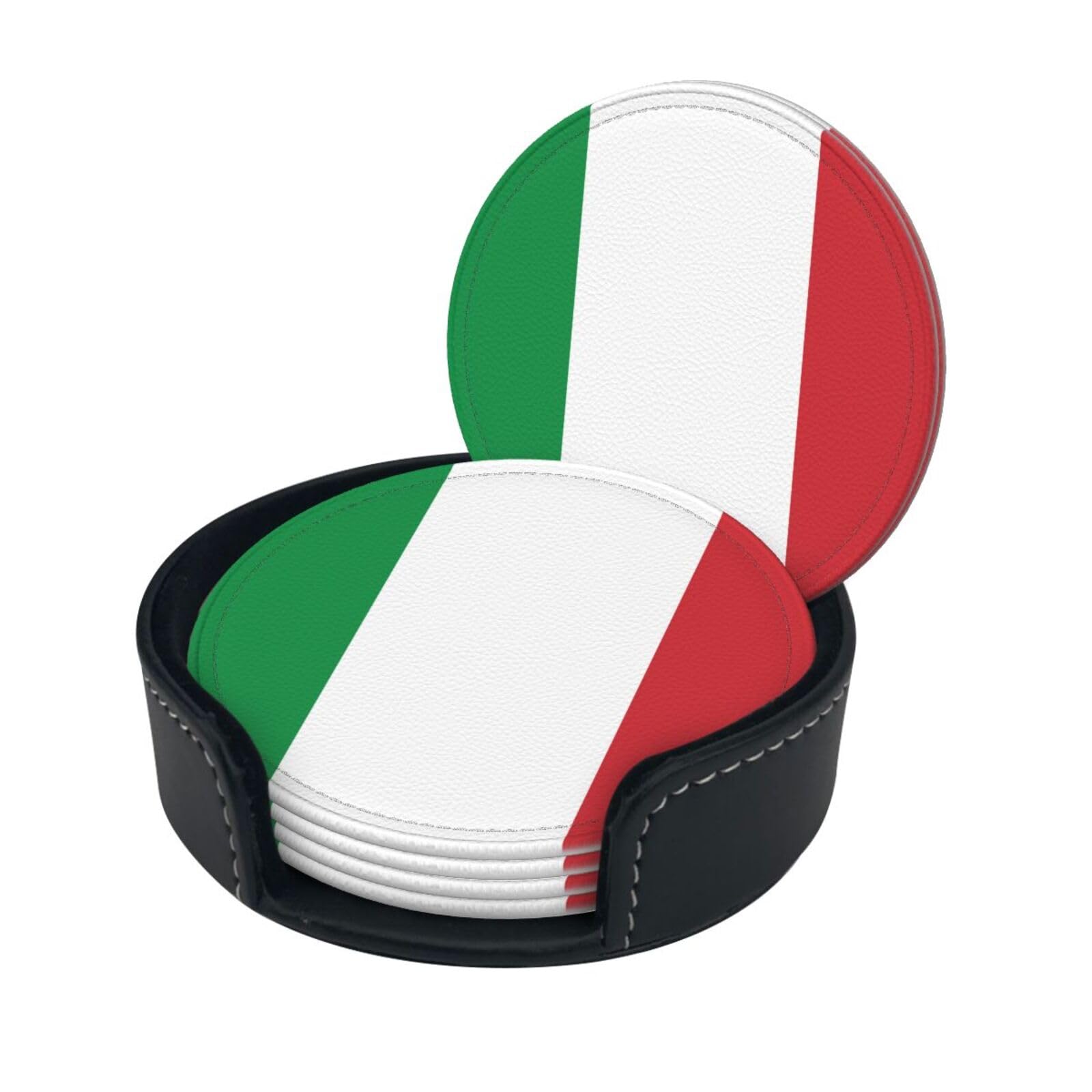 italy flag Drink Coasters Set of 6 with Holder Decorative Round Cup Coasters for Coffee Table Kitchen Office Bar