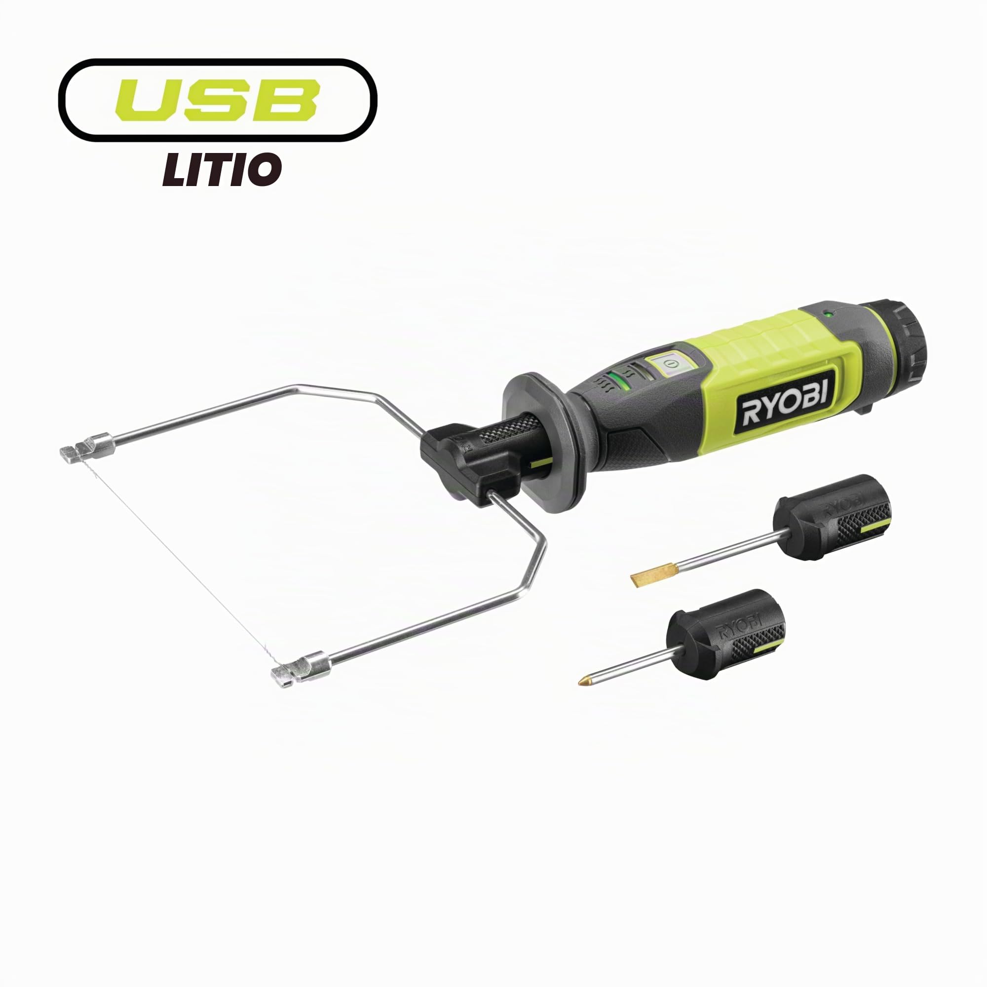 Ryobi RHC4-0, Taglierina a Caldo 4V USB al Litio, Fino a 270°, Ideale per Tagli di Modellismo e Artigianato, Include 1 Punta con Filo, 1 Punta di Incisione e 1 Punta con Coltello, Batteria non Inclusa