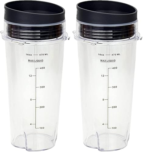 Ninja Blender Cups - Juego de tazas individuales de 16 onzas con 2 tapas para sorbos para licuadora profesional BL770 BL780 BL660 (paquete de 2)