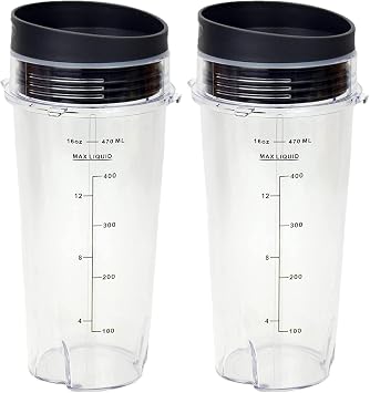 Ninja Blender Cups Single Serve 16-Ounce Cup Set with 2 Sip Lids for BL770 BL780 BL660 Professional Blender Pack of 2