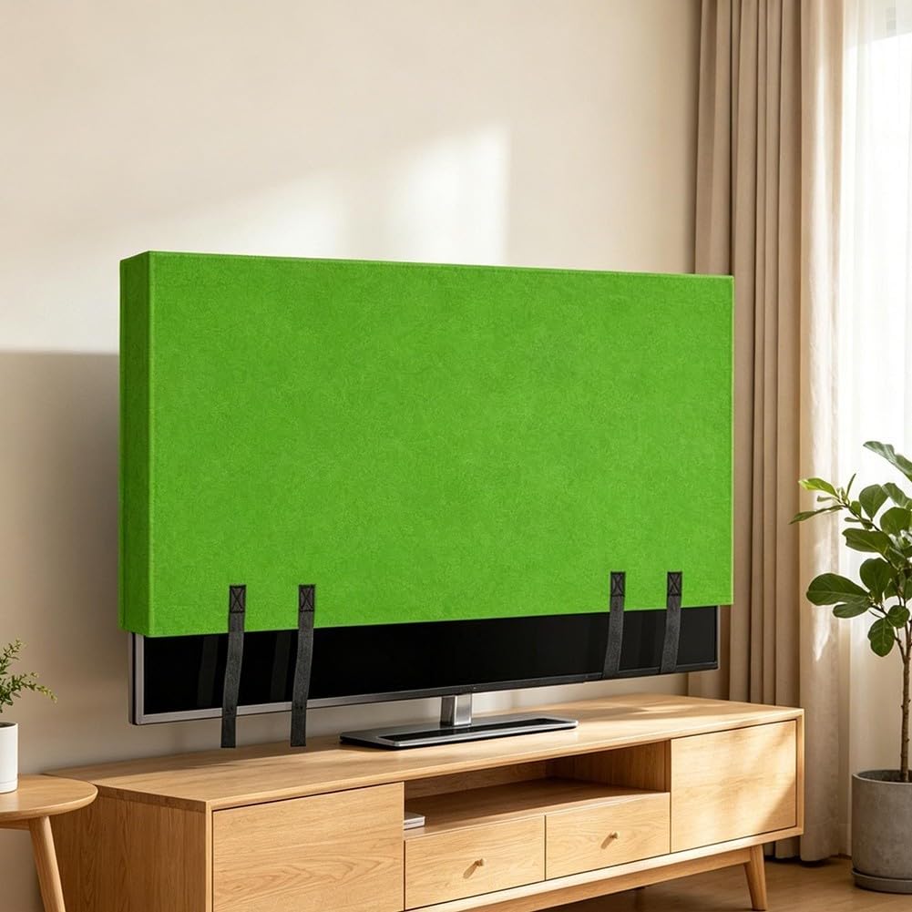Resistente copertura per televisore in feltro verde con cinghie di sicurezza per schermi da 55 a 75 pollici, previene graffi e polvere durante il trasporto o la conservazione a lungo termine a casa