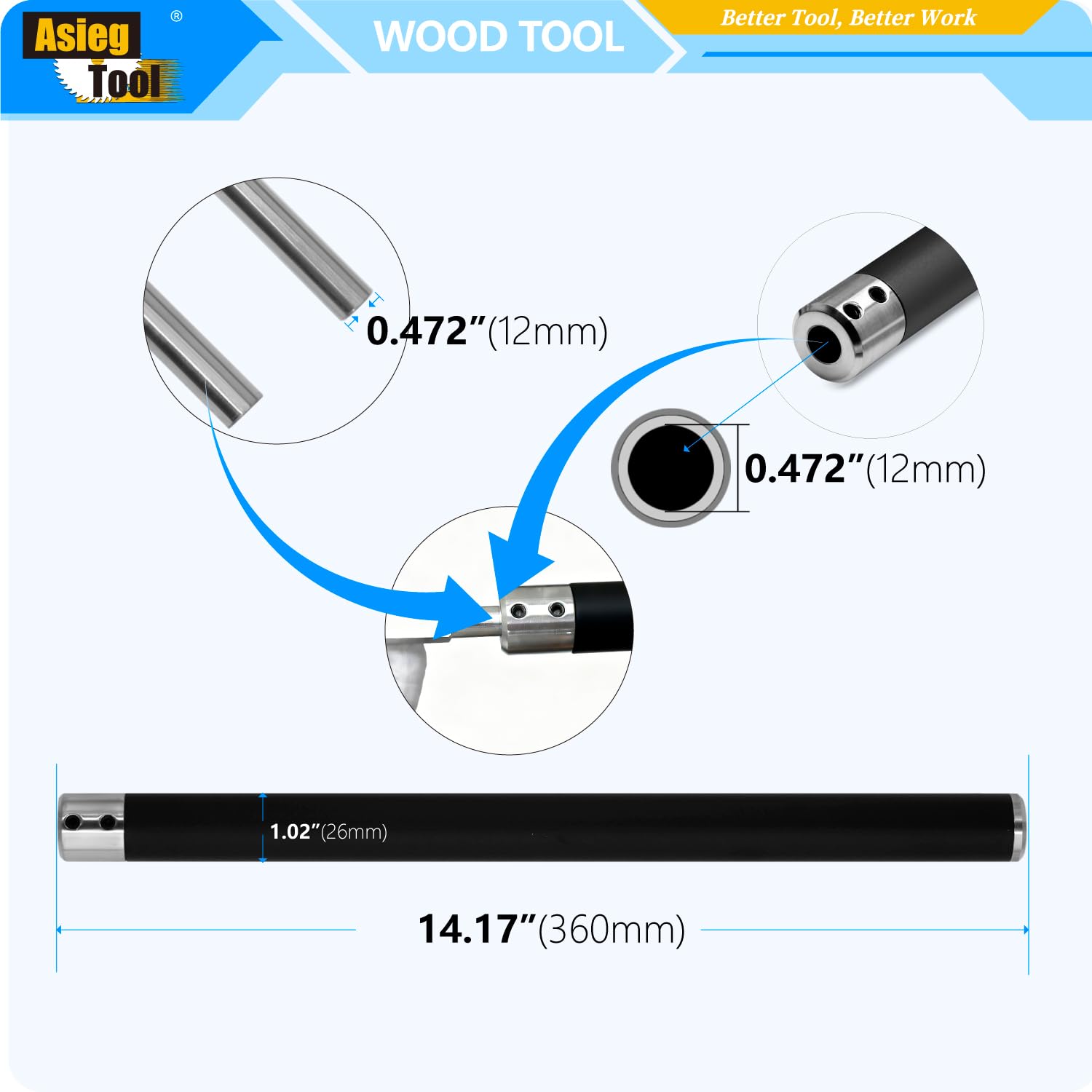 AT05 Carbide Tipped Wood Turning Tool Set - 5-Piece Lathe Kit With - View #4