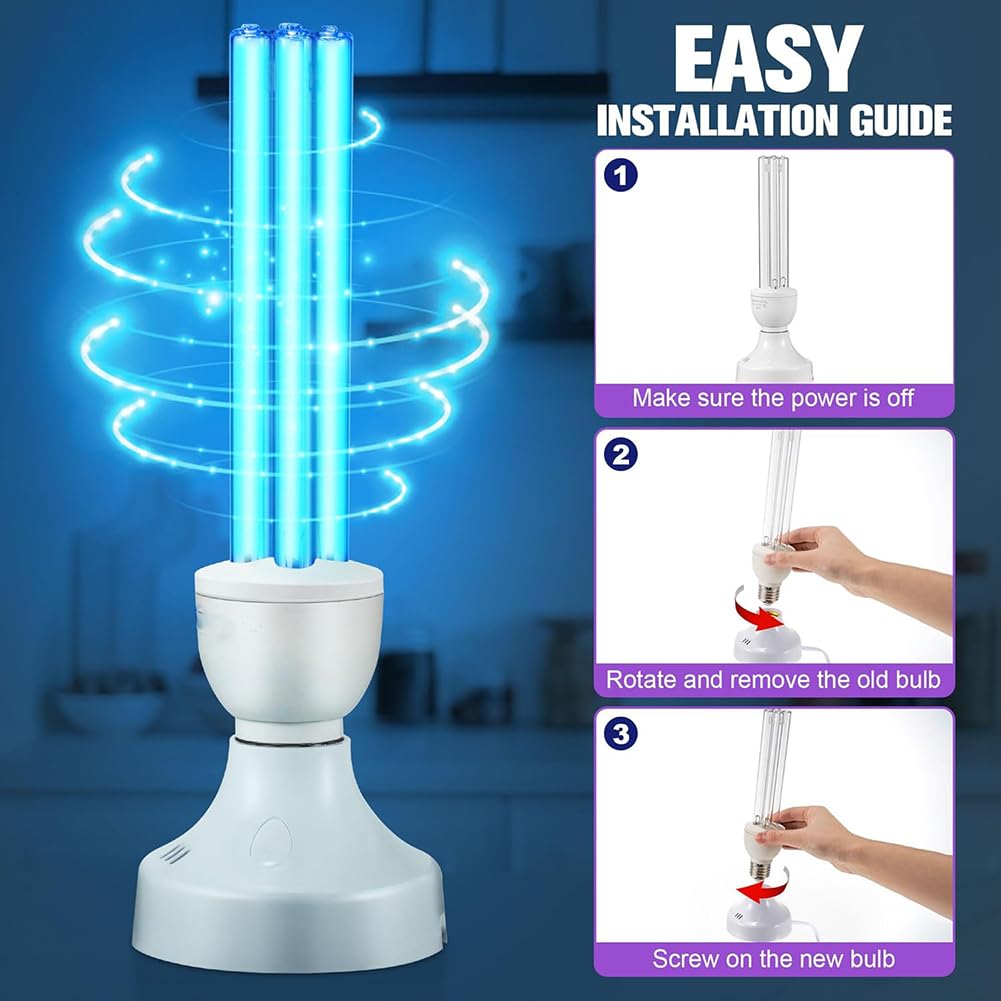 Genérico Bombilla Germicida UVC de 25W, Bombillas de Luz UV de 254nm con Base E27, Esterilización de 360° para Áreas de 500 pies Cuadrados efectivas