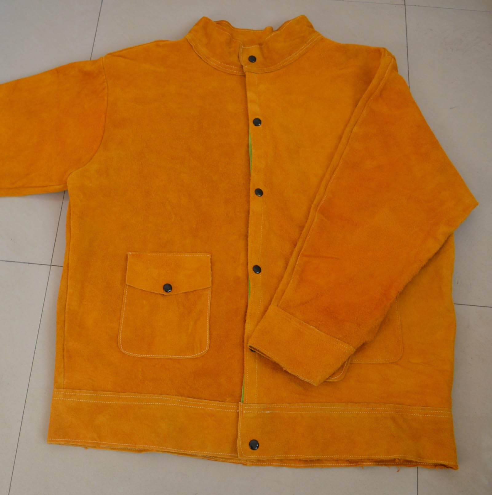 Abbigliamento da Saldatura in Pelle Giacca Spaccata Resistente al Calore e Alla Fiamma con Tasche per Attrezzi Carpenteria Meccanica per Uomini e Donne