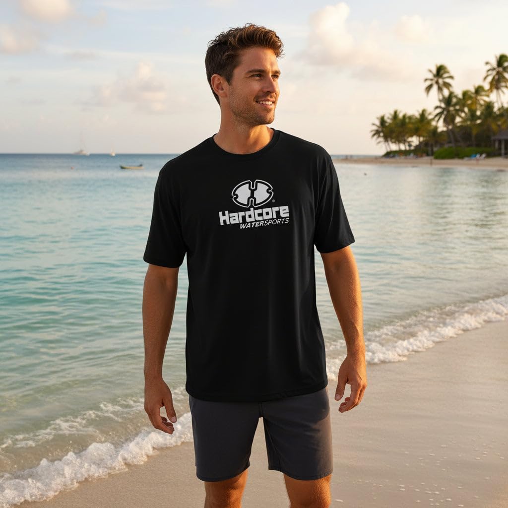 Hardcore Men’s Short Sleeve Rash Guard Surf Shirt – Relaxed Fit Swim Shirt with Quick-Dry Performance and UV Protection