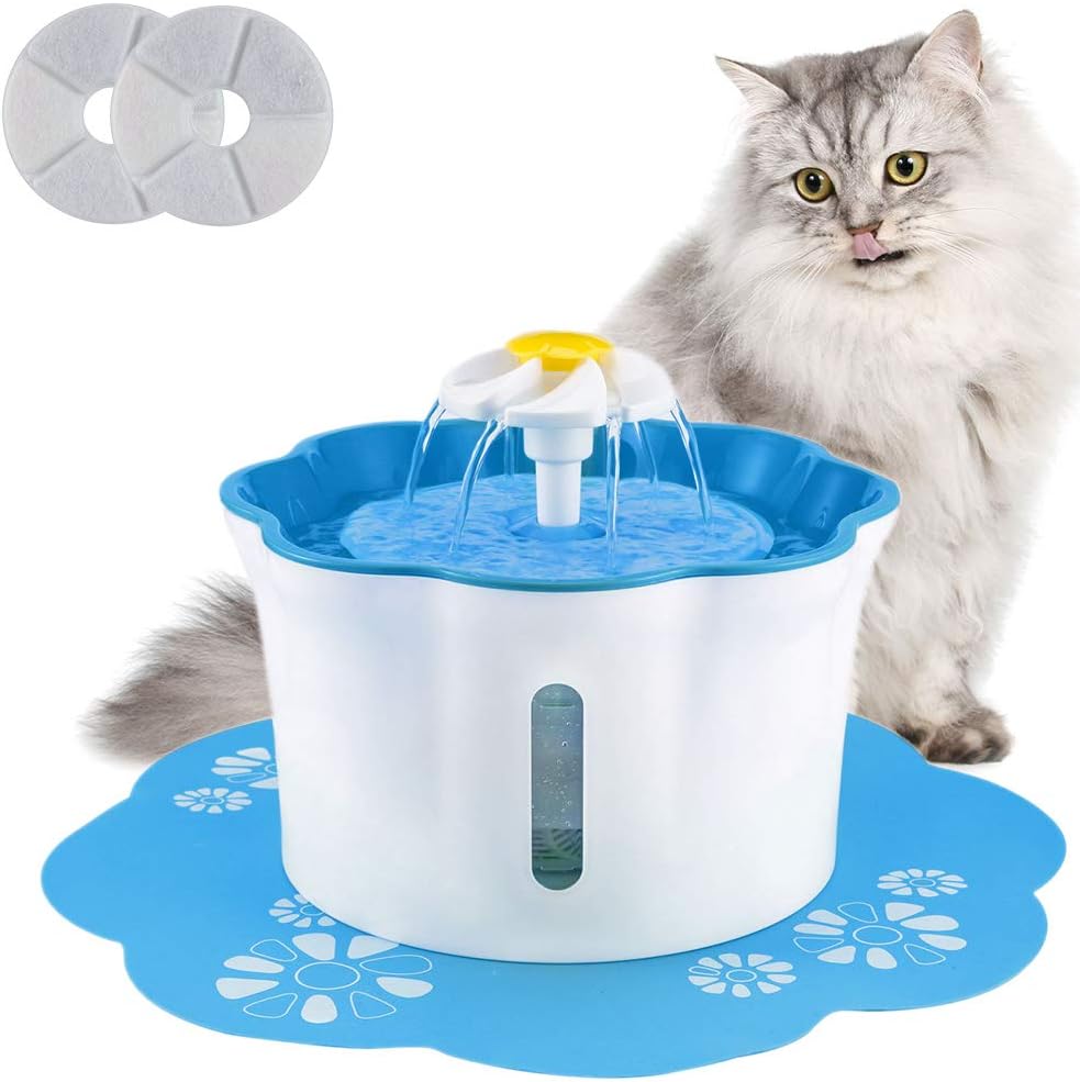 Cat Water Fountain, 2.6L/88oz Pet Water Fountain Super Quiet Automatic Drinking Water Fountain for Cats with 2 Replacement Filters Healthy Hygienic Fresh Water Drinking Bowl for Cats,Dogs (Blue)