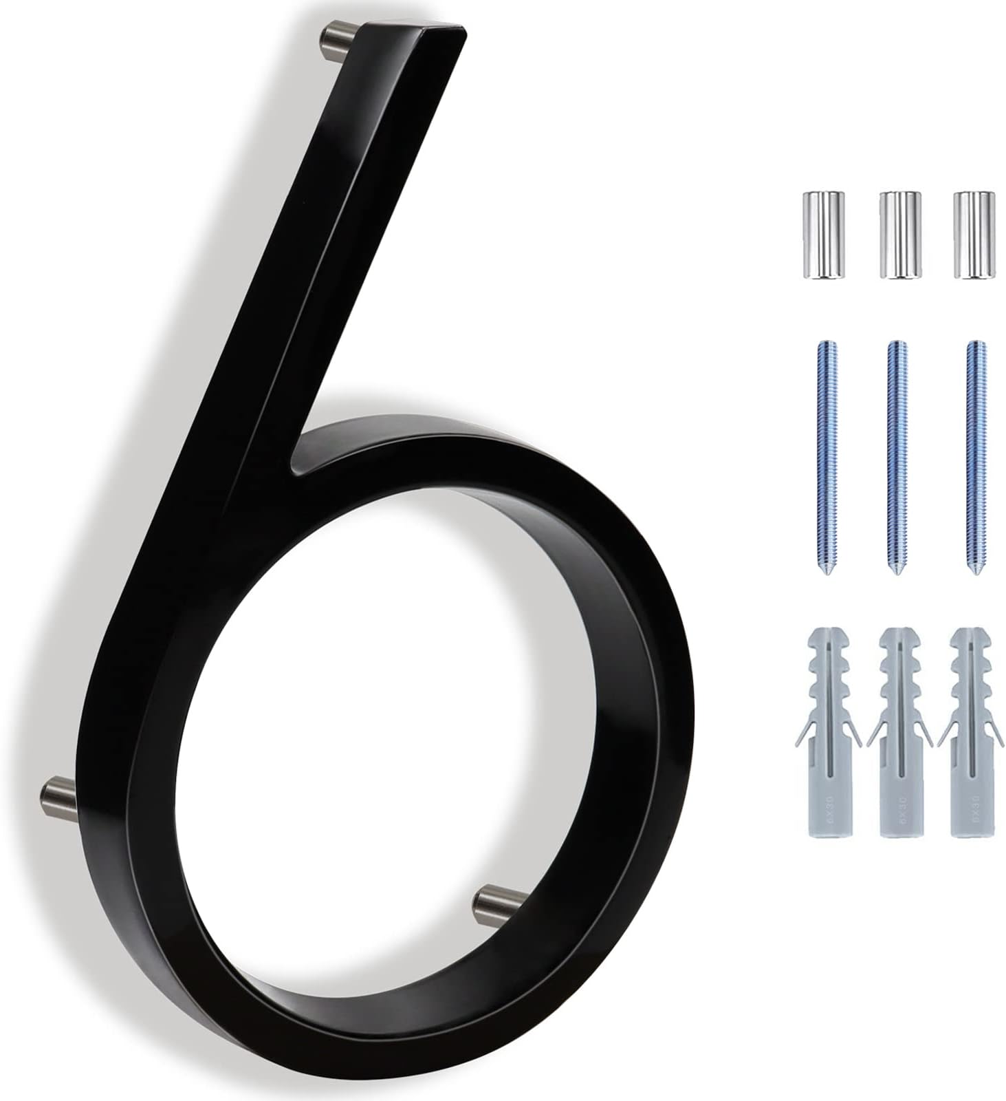 6 Inch Large Zinc Alloy Modern House Numbers For Outside, Address Numbers For House, Black Metal Floating Sign House Number With Nail Kit For Mailbox Door Home Garden (Large 6)
