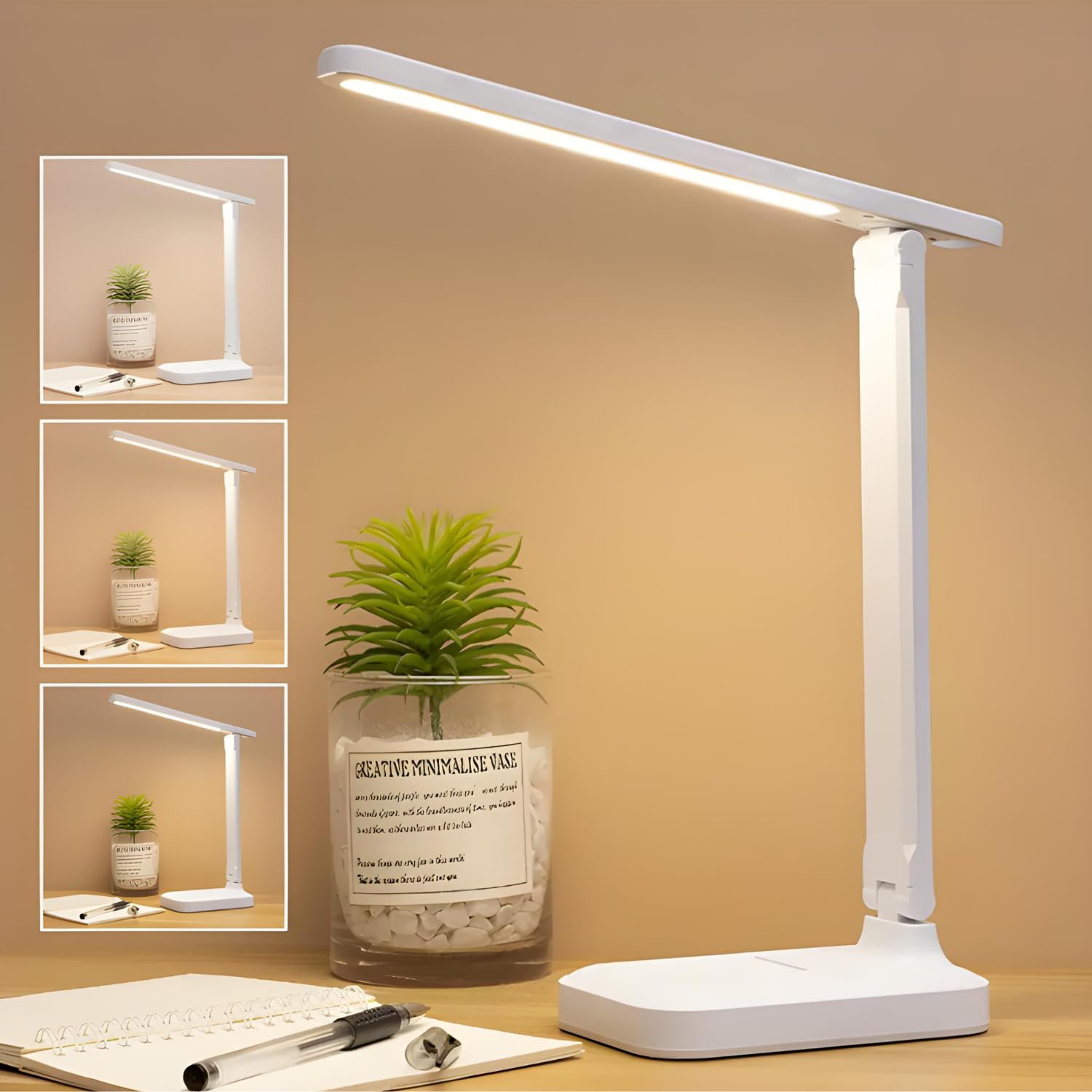 Amazon Brand - Umi LED Desk Lamp | 1200mAh Rechargeable Battery | 3 Light Modes | 360° Adjustable | Touch Sensor | Foldable & Eye-Caring Study Lamp for Home, Office & Kids' Desk (USB Charging, White)