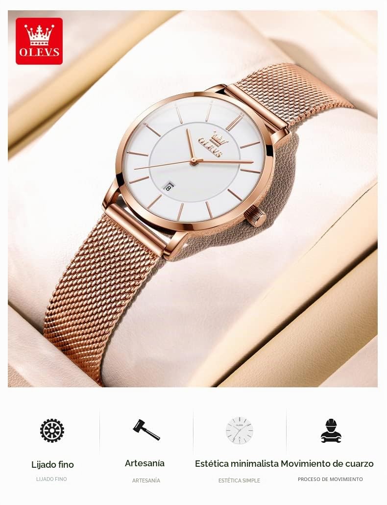 OLEVS Relojes Femeninos lujosos Relojes Femeninos Rosas Doradas ultradelgados Relojes Ligeros de Malla de Acero Inoxidable Relojes de Moda Impermeables para Mujeres, Pulseras Ajustables