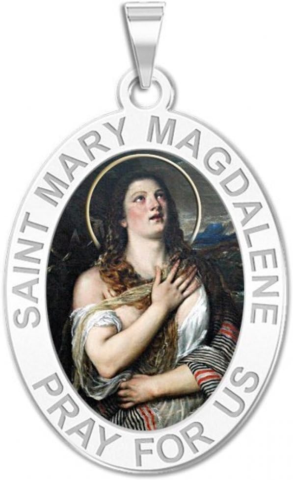 PicturesOnGold.com Saint Mary Magdalene Religious Oval Color Medal - 1/2 Inch X 2/3 Inch - Sterling Silver