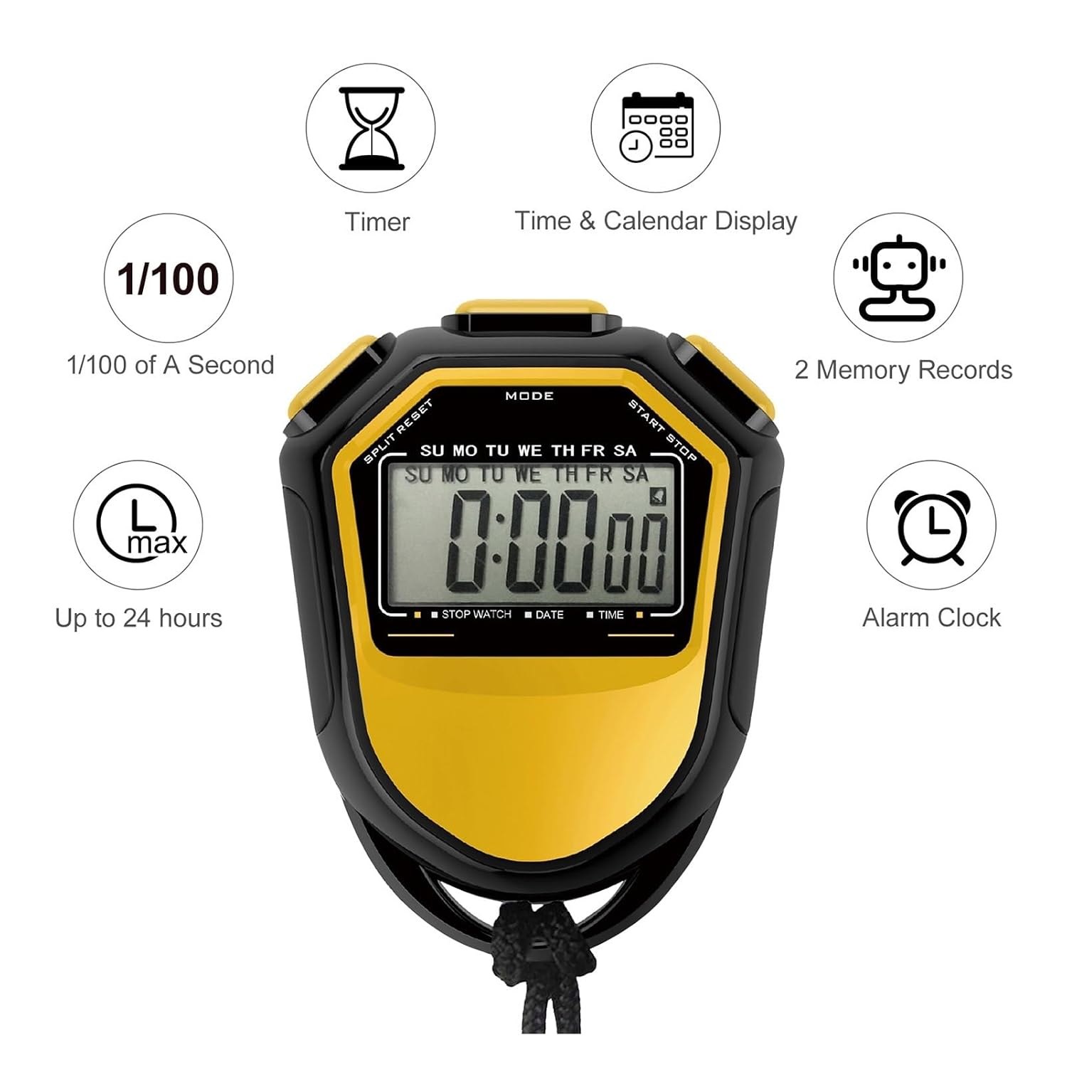 Waterproof Stopwatch Digital Handheld LCD Timer Chronographs Sports Counter with Strap for Swim Running Football Training(Red)