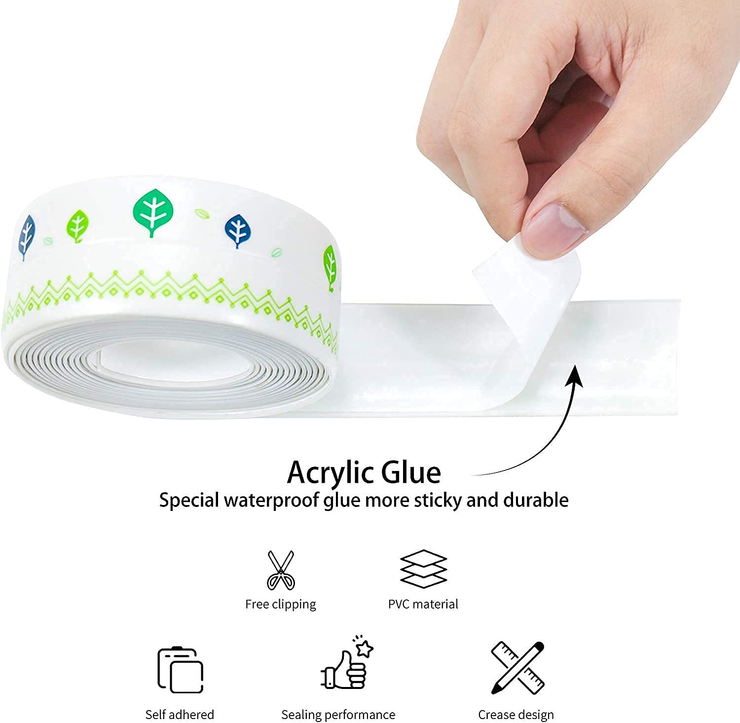 TOPHAVEN Silicone Waterproof Tape Caulk Strip,Tree Self Adhesive Sealing PVC Caulk Strip Tape for Kitchen Toilet Bathroom Bathtub Sink Basin Edge Floor, Wall Sealing Wall Edge Protect,-1Pic 1