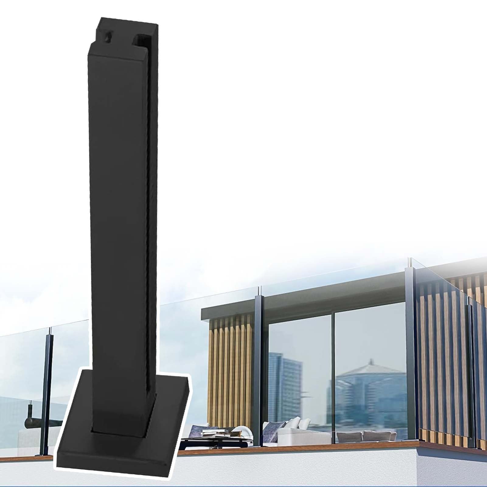 Pilier carré en verre de 60cm noir mat : sécurisez votre balcon sans occulter la vue