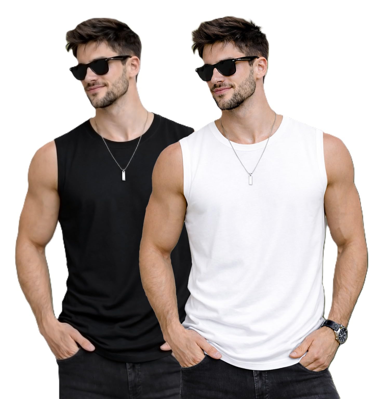 jugular Tank Tops Sleeveless T-Shirt for Men Gym Wear Vest Round Neck Running for Sports Workout Fitness & Casual or Beach Wear(Pack of 2)-picture-31