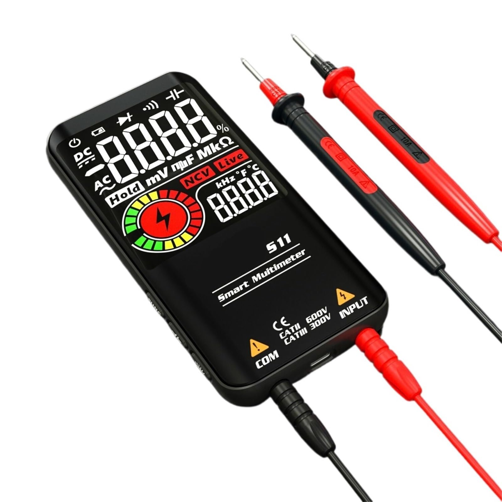 1 pz S10 / S11 / S20 Multimetro digitale intelligente Tensione CA Ohm Diodo NCV Hz Tester for cavi Display a colori(S10 Red AAA)