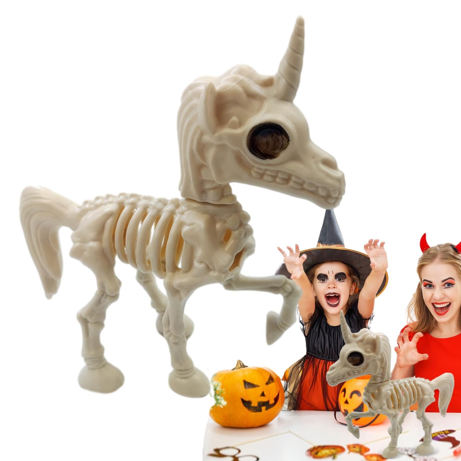 Duqulle Gray Uni-Corn Uni-Corn Skeleton Halloween Decoration | 2023 New Decoration Skeleton Uni-Corn Sculpture | Uni-Corn Skeleton Halloween Decorative Prop | Realistic Animals Skull Skeleton Decor For Home