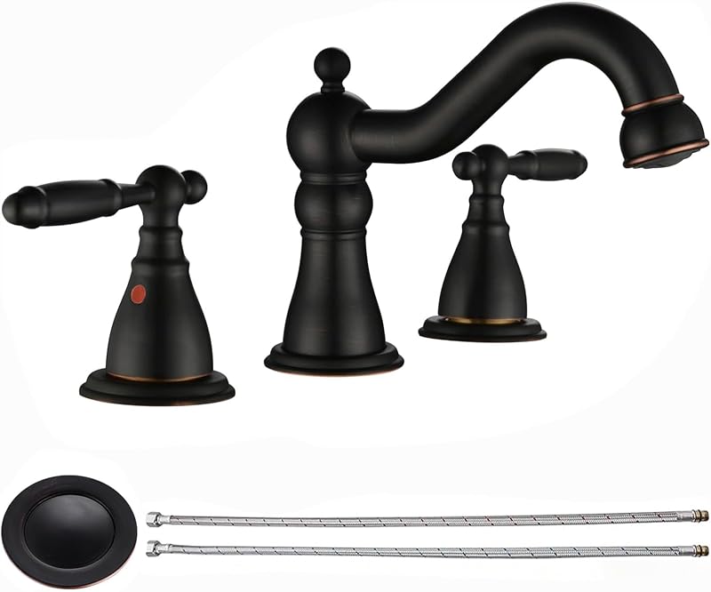 RKF grifos de baño para fregadero 3 aceite caucho bronce agujero 8 pulgadas generalizado baño grifo del fregadero con drenaje doble palanca mango grifo baño vanidad grifo lavabo mezclador WF013-ORB
