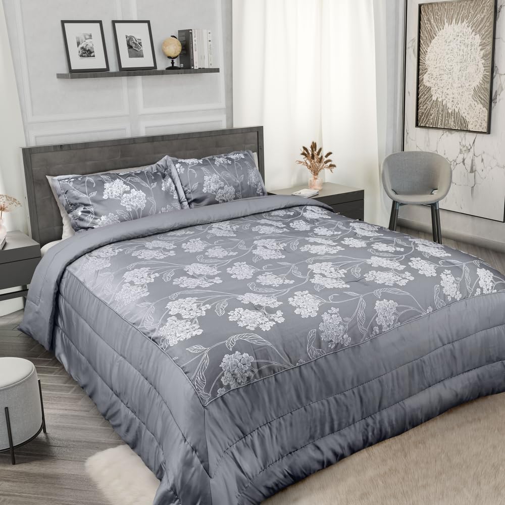 Blossom - Embellished Jacquard Quilted Bedspread Set in Silver - Emma Barclay  | TJ Hughes