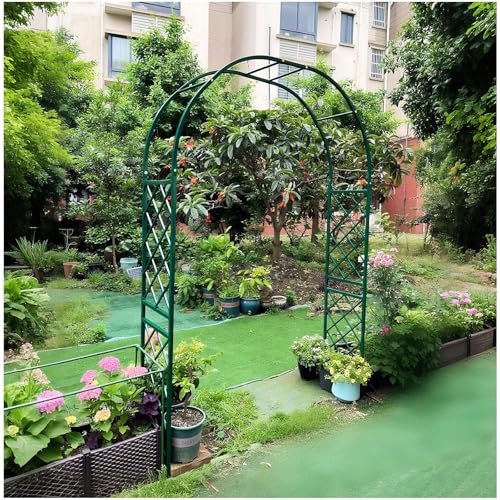 Cenador de jardín de metal resistente, ajustable de 140 a 370 cm, enrejado para plantas trepadoras, arco de boda y decoración al aire libre, acabado verde duradero (280 x 270 cm de ancho x alto)