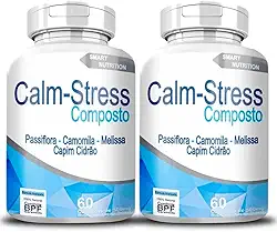 Calm-Stress Composto Natural, 120 Cápsulas de 500mg, Suplemento com Passiflora, Camomila, Melissa e Capim Cidreira para Ansiedade e Estresse - 2 Frascos