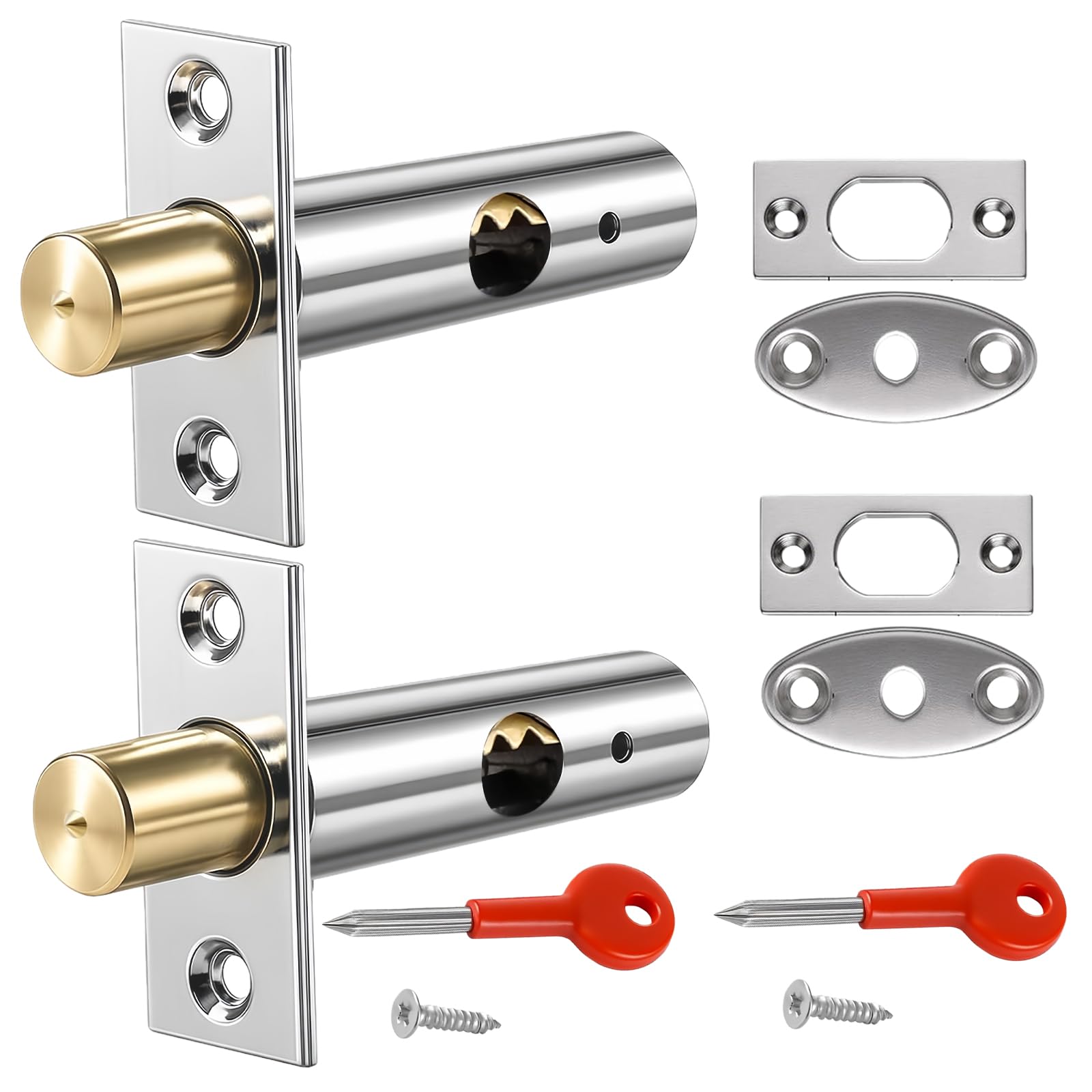 2 Pack Mortice Door Latch, Bedroom Door Locks with 2 Star Keys, Door Latches for Internal Door Bolts Ideal for Doors and Windows, Includes Matching Screws, Easy to Install