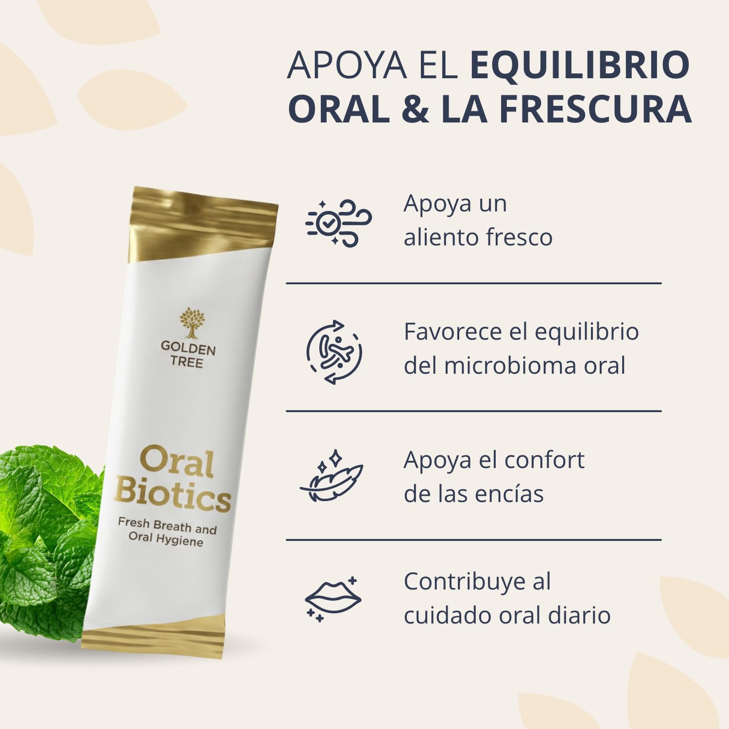 Golden Tree Oral Biotics – Probiótico Oral para el Cuidado Bucal, 7 Mil Millones de UFC por Dosis, Probióticos para la Boca en Sobres con 5 Cepas Bacterianas, 30 Sobres