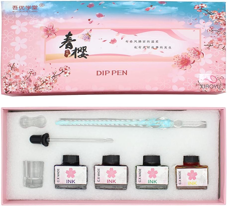 XIAOYU Glass Dip Pen Ink Set, Calligraphy Dip Pens, Crystal Calligraphy Pen and Ink Set including 4 Bottle Inks - Image 3
