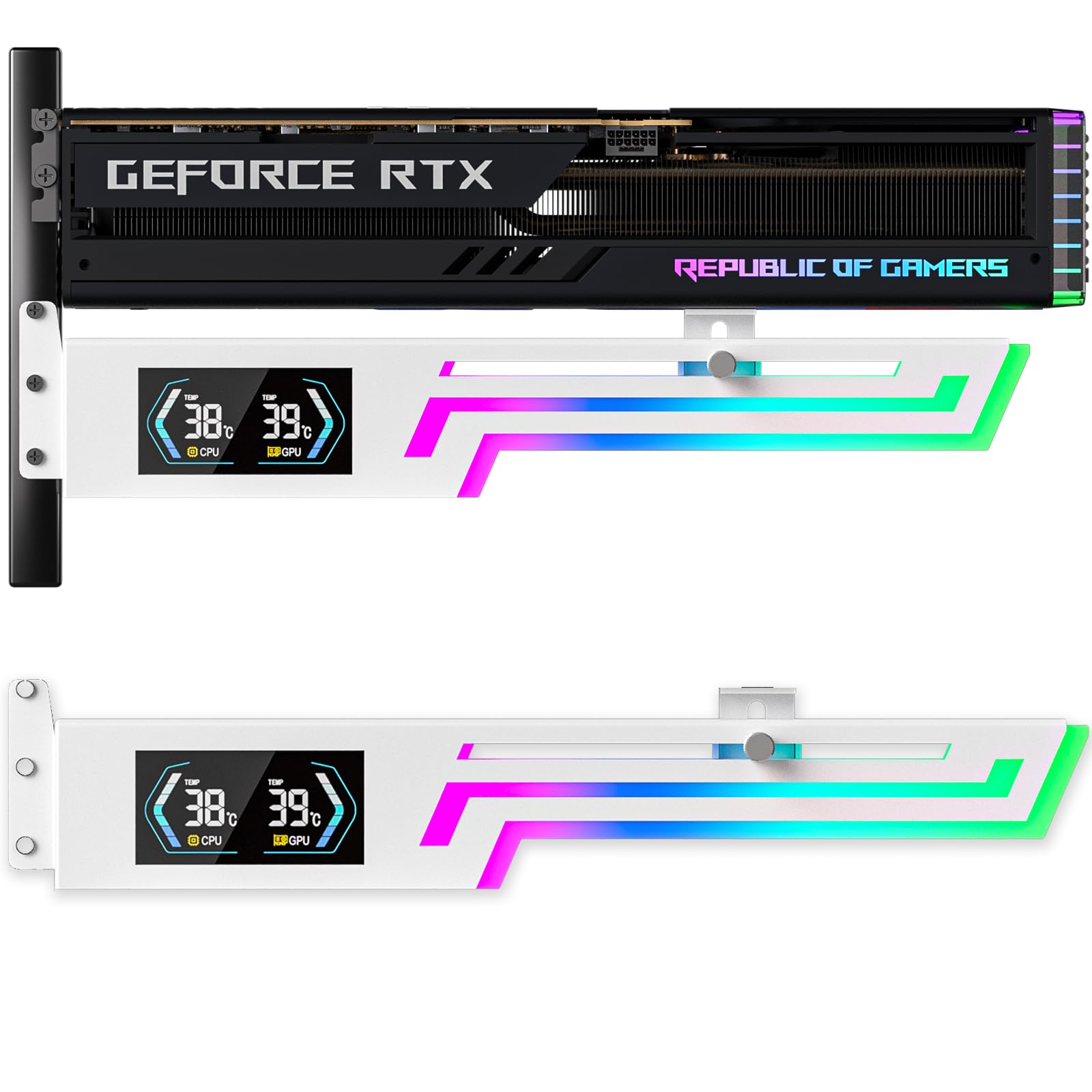 ARGB GPU Support Bracket with CPU & GPU Temp Display, Universal Graphics Card Support, Multi Angle Adjustable Anti Sag GPU Stand for Video Card, GPU Brace Built-in 5V3PIN Addressable RGB Strip-picture-26