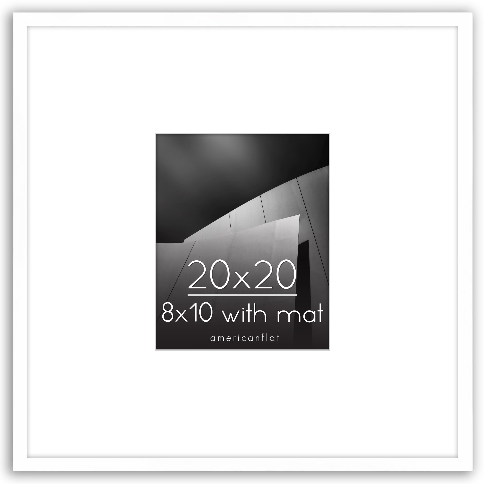 Americanflat 20x20 Picture Frame in White - Use as 8x10 Picture Frame with Mat or 20x20 Frame Without Mat - Thin Border Photo Frame with Plexiglass Cover - Square Picture Frame for Wall Display