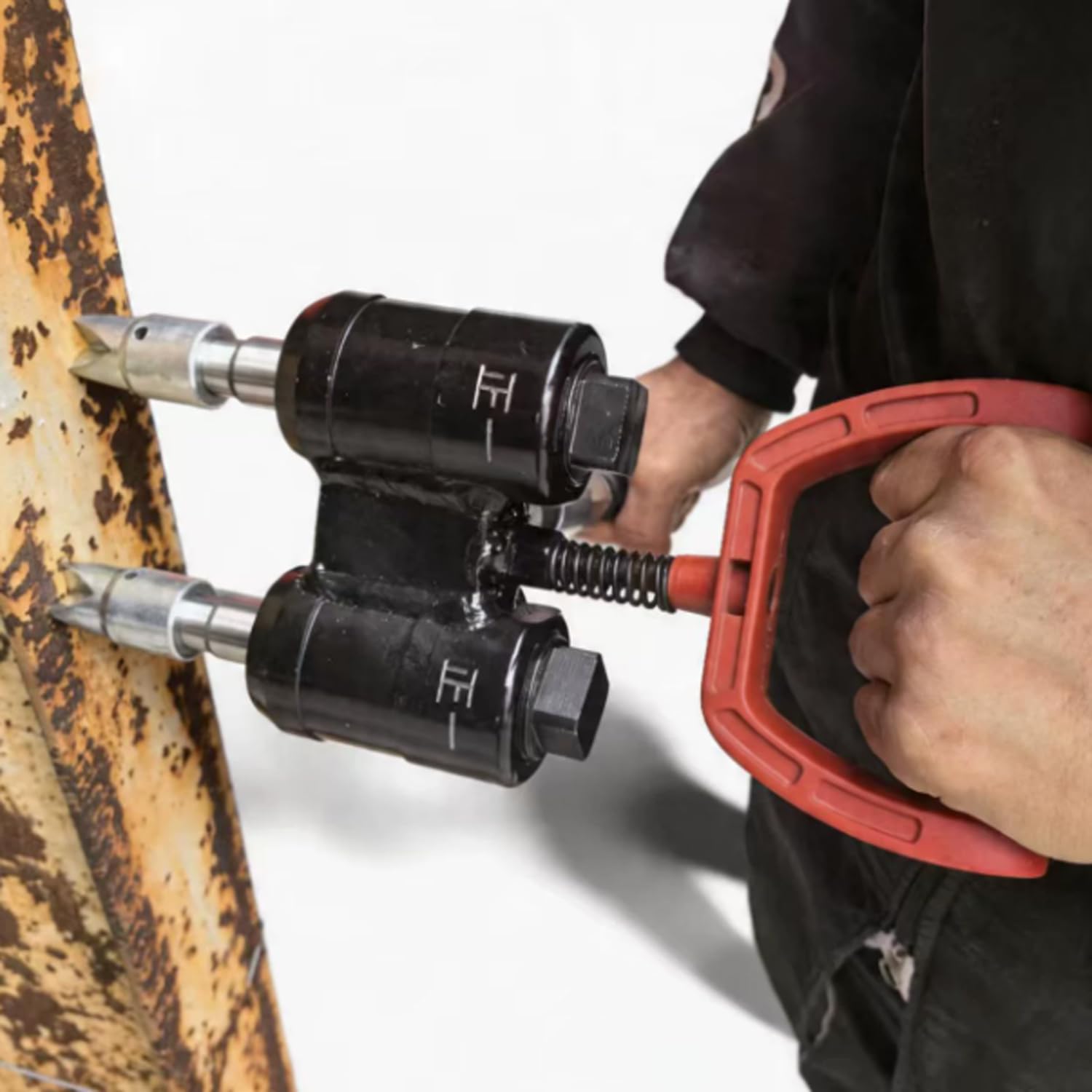 YXYLJOZ Pneumatic Needle Rust Remover, Working Pressure 6-8 Kg/cm2, with Double-headed 9-tooth Carbide Tips, for Surfaces Roughening & Repair Patch Preparation