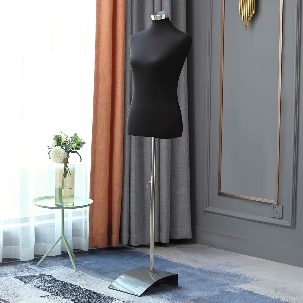 Loywe Manichino da sartoria, busto Torso da Donna per vetrine, con altezza regolabile Base quadrata in metallo Gr. 36/38 Nero LW6020S
