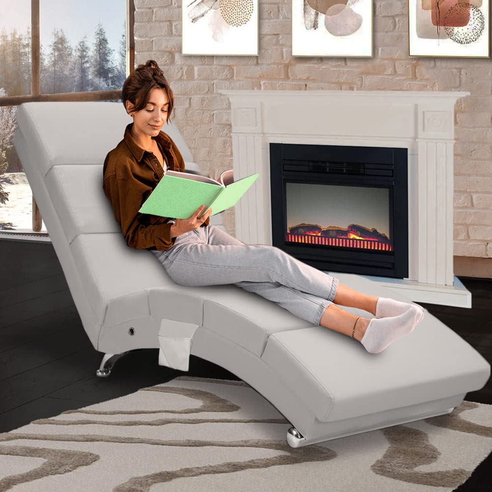 BAKAJI Sdraio Relax Lounge con Tasca Laterale ed Imbottitura ad Alta Intensità per Maggior Comfort, Poltrona da lettura Ergonomica con Schienale Alto e Struttura Solida, in Ecopelle (White)