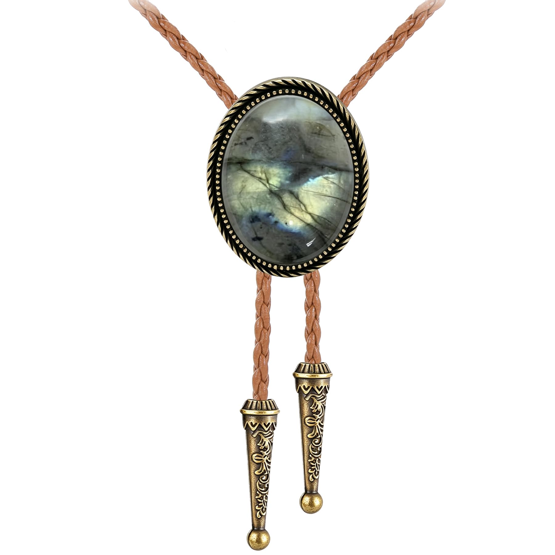 Jeilwiy Bolo Tie for Men Real Stone Westwern Cowboy Ties Silver Bolos Women Leather Necktie Gift for Birthday Christmas