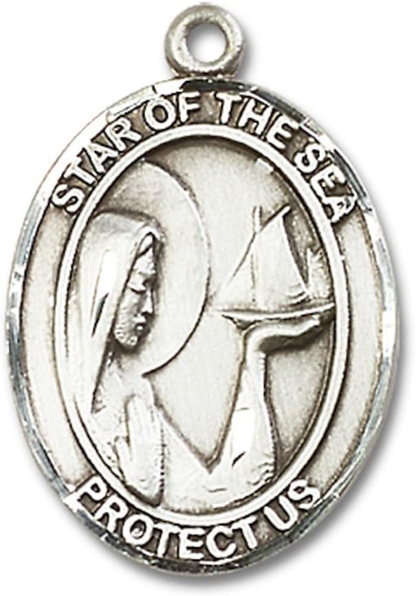 Bonyak Jewelry Our Lady of Star of The Sea Hand-Crafted Oval Medal Pendant in Sterling Silver