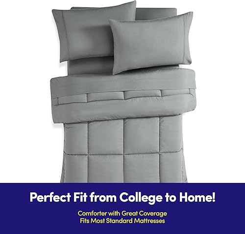 Miniatura 2 de Dorm Room Essentials - Juego de edredón de 5 piezas tamaño individual en una bolsa para estudiantes universitarios, niños y niñas, individual, gris