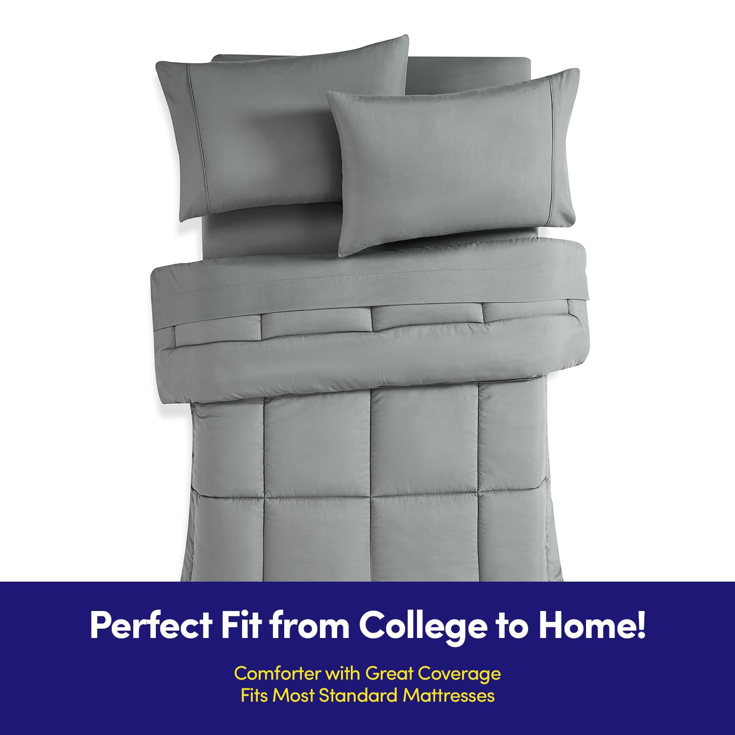 Dorm Room Essentials College Bedding Comforter Set 5 Piece Twin XL Size Bed in a Bag for College Students Boys and Girls, Twin XL, Gray view 2