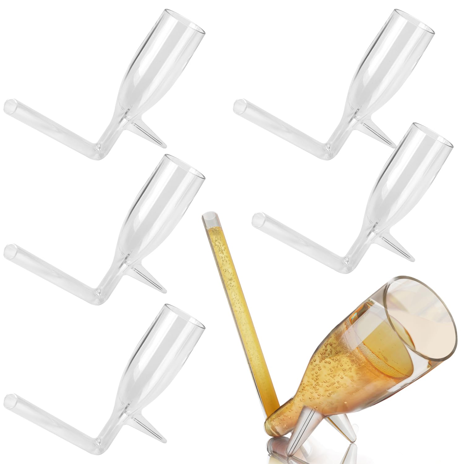 IMPRESA Mini Champagne Shooter Glasses - Reusable Plastic Champagne Shooter Set & Built-In Stands for Party Favor Pack, Bachelorette & Bridal Shower - 6 Count, Clear, Modern