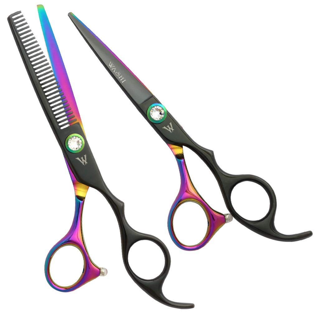 Washi Beauty Blackbow 2 Piece Shear Set 5.5/6.0 Scissor, 30 Tooth Thinner, Razor, & Case - Professional Hair Tools Japanese 440C Steel (5.5)