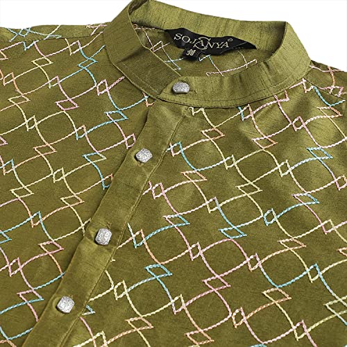 Image of SOJANYA (Since 1958 Men's Silk Blend Kurta Pyjama Set | Multi Embroidered Traditional Ethnic Wear for Navratri, Garba, Puja & Wedding