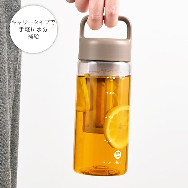 カクセー ウォーターボトル 500ml ストレーナー付き 軽量 水筒 お茶 コーヒー 水出し フィルター付き クリアボトル 持ち手付き トライタン製 モカベージュ WB-05B - 5