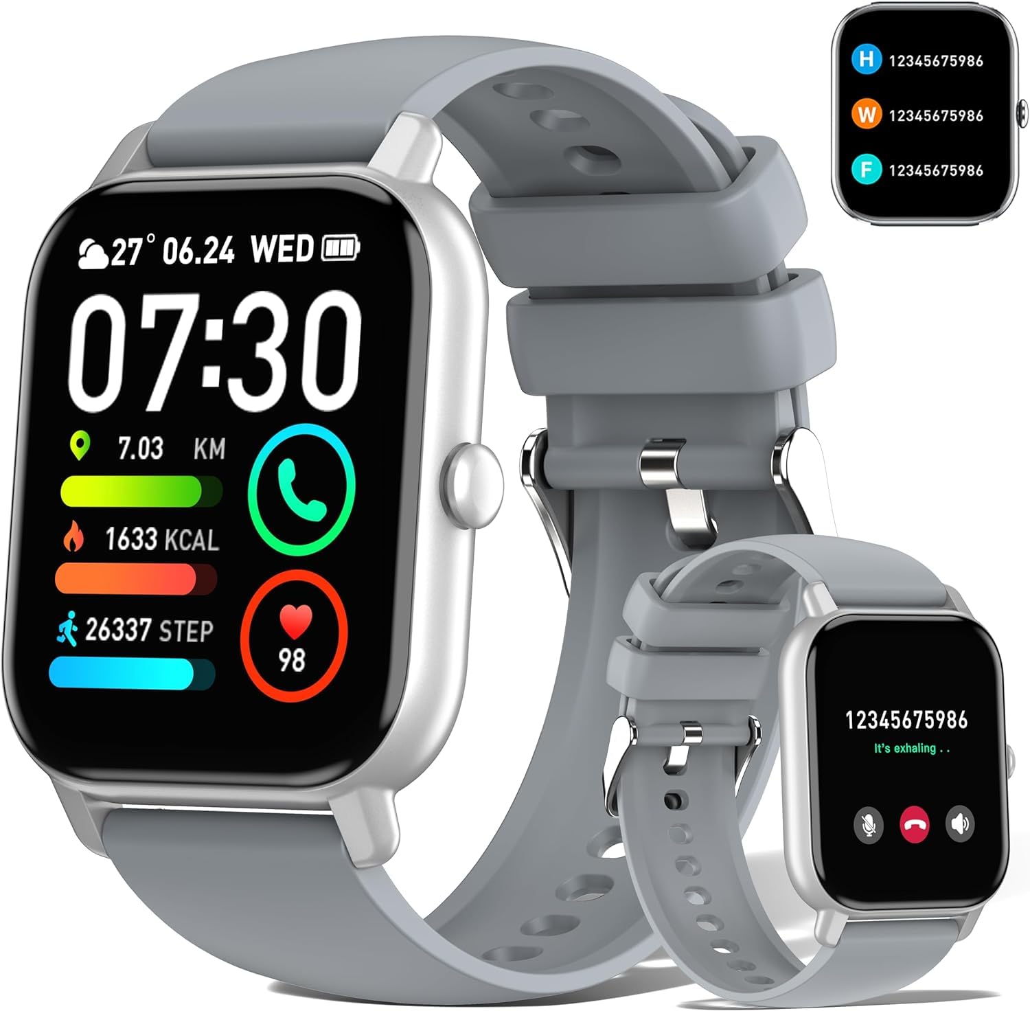 Smartwatch Uomo Donna, 1.85" Orologio Smartwatch Effettua Risposta Chiamate, 112 Modalità Sportive Orologio Digitale con Sonno Cardiofrequenzimetro, Impermeabile IP68 Smart Watch Android IOS, Grigio