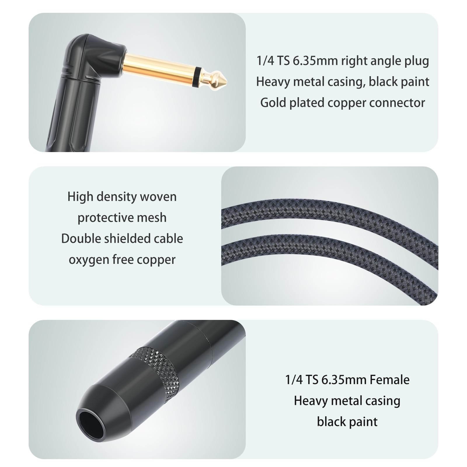 6,35 mm rechtwinkliger TS-Stecker auf 6,35 mm TS-Buchse, 6,35 mm 1/4 Mono-Stecker auf Buchse, Anschluss für untere Gitarre/V-förmige Gitarre/Front-Klinkenstecker, 1 Stück