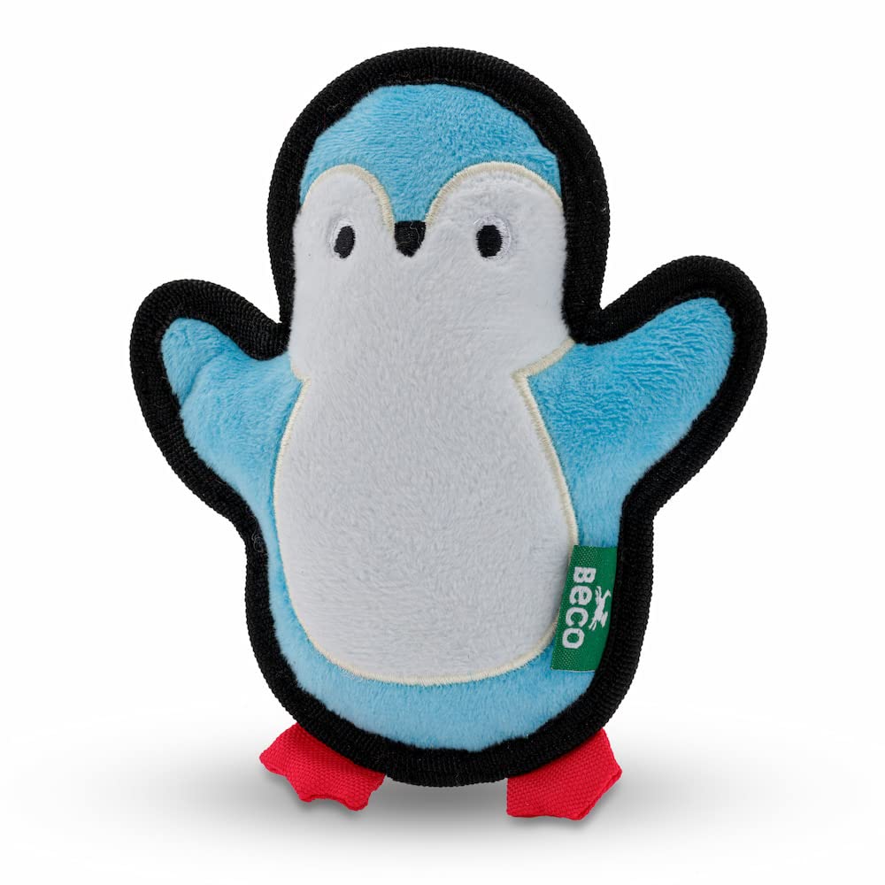 BecoLovable Soft Penguin Squeaker Dog Toy, Made with 65% Recycled Materials, Snuggle, Chew, Toss & Fetch