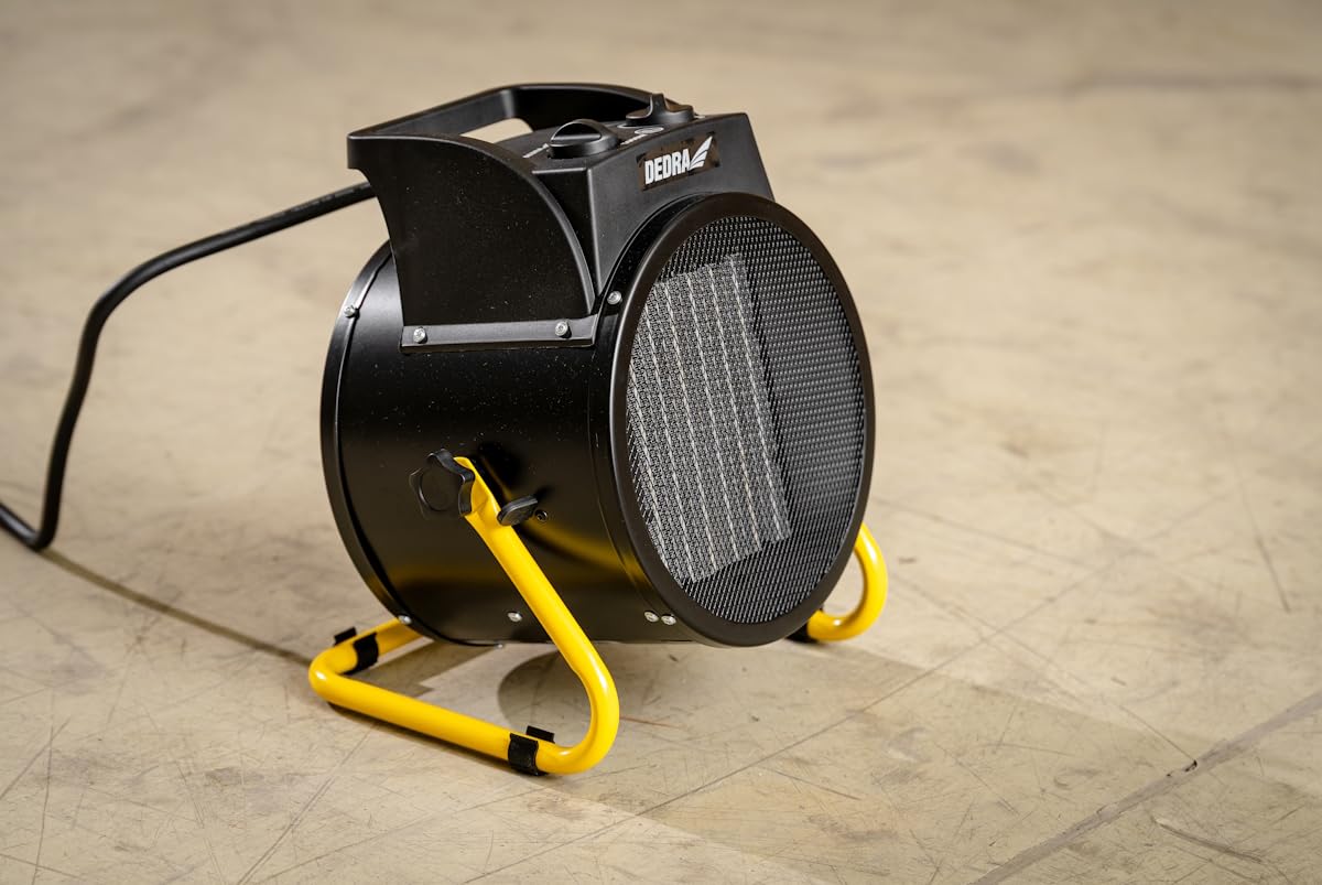 DEDRA Chauffage céramique PTC 5000 W 400 V triphasé, aérotherme électrique rond noir, radiateur soufflant industriel pour atelier, garage, entrepôt et chantier